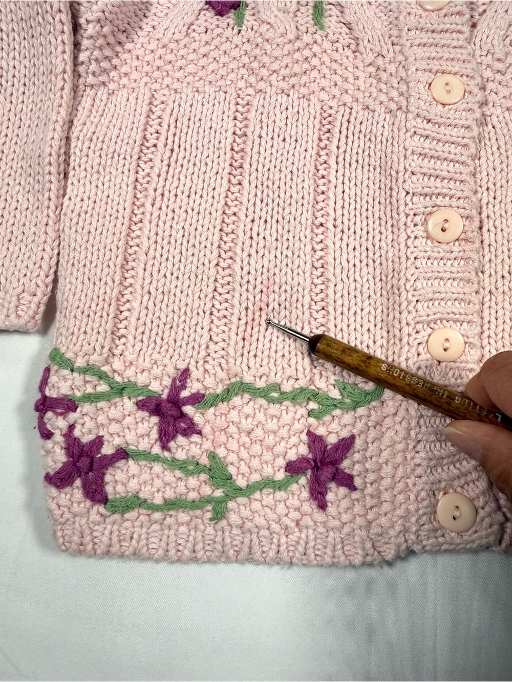 VINTAGE NWT LYDIA JANE Girls Hand Knit Floral Cardigan 4T Cottagecore 90s NEW - Picture 11 of 13